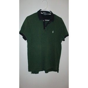 Green Navy Mens Polo by Ralph Lauren Zip Up Snap Closure Short Sleeve Polo